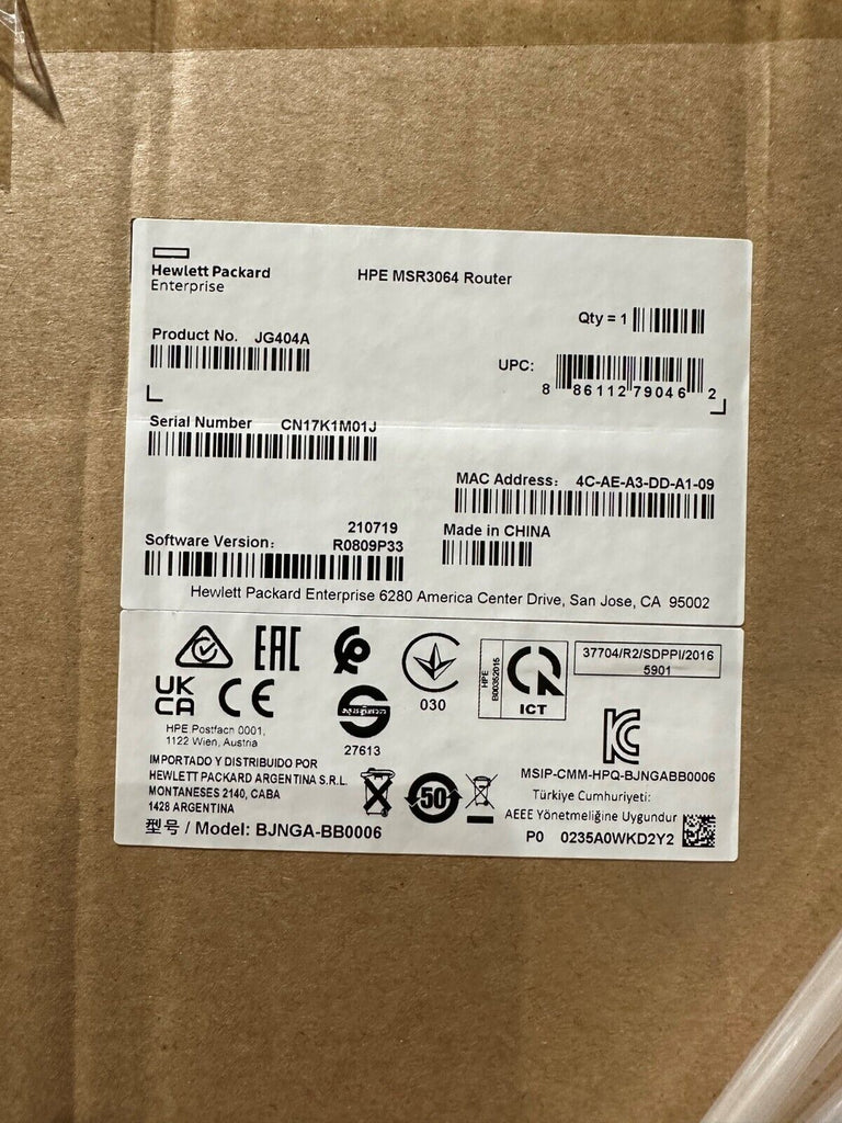 JG404A HPE FlexNetwork MSR3064 Router - Brand New Sealed