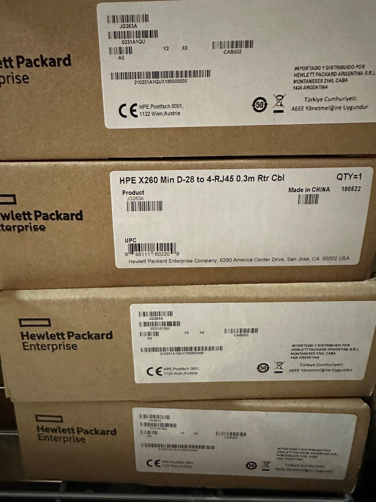 JG263A HPE X260 Mini D-28 to 4-RJ45 0.3m Router Cable - Brand New Sealed